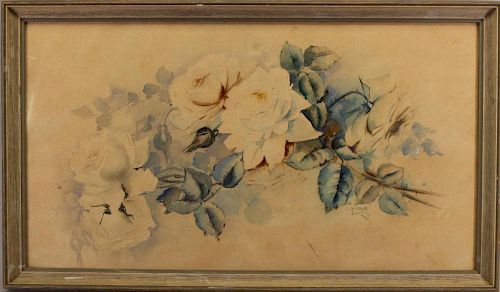 Signed, Early 20th C. Watercolor of a Rose