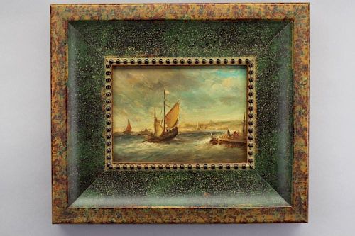 John Rust, 19th C. Coastal Painting w/ Boats