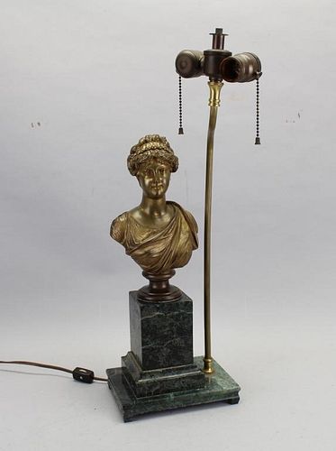 19th C. Figural Bronze/Marble French Lamp