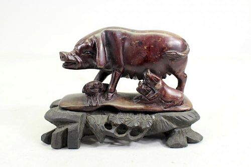 Chinese Carved Pig w/ Piglets