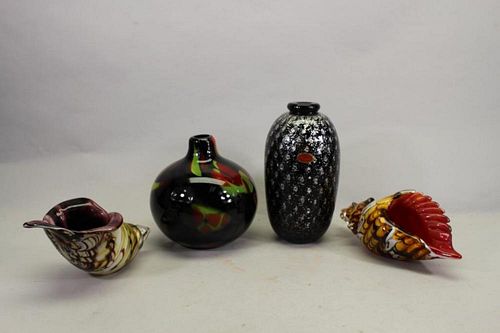 (4) Murano Glass Pcs. Vases & Shells