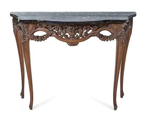 * A Louis XV Style Carved Oak Console Table Height 31 1/8 x width 44 x depth 13 inches.