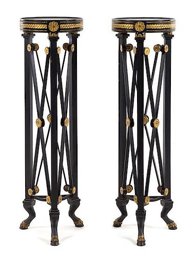 A Pair of Louis XVI Style Parcel Gilt Pedestals Height 45 3/4 inches.