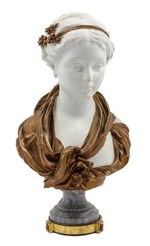 A Sevres Style Parcel Gilt Bisque Porcelain Bust Height 20 1/2 inches.