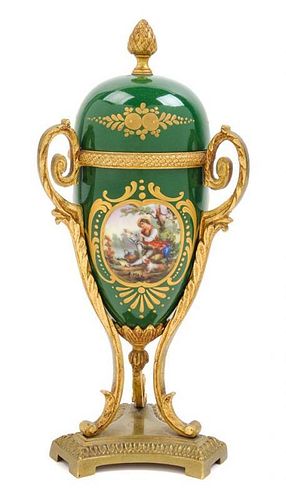 * A Sevres Style Gilt Bronze Mounted Porcelain Box Height 8 1/2 inches.