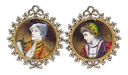 Two French Enameled Copper Plaques Diameter of plaque 3 1/8 inches.