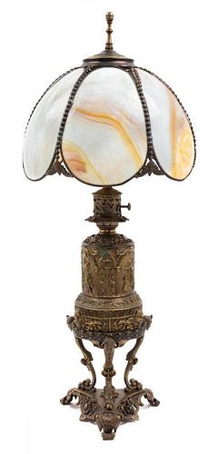 A Pressed Metal Table Lamp Height 31 1/2 inches.