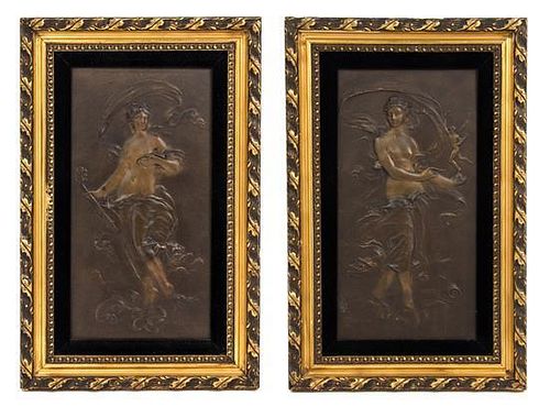 * A Pair of Cast Metal Plaques 15 3/8 x 7 7/8 inches (visible).