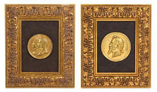 * Two French Gilt Bronze Plaques Diameter of larger 6 1/8 inches.