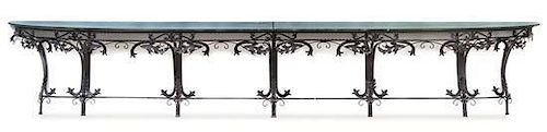 A French Wrought Iron Console Table Height 33 inches x width 196 1/2 x depth 20 3/4 inches.