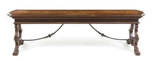A Spanish or Italian Baroque Iron Mounted Bench Height 17 x width 56 1/2 inches.