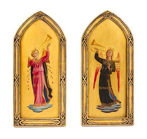 A Pair of Ecclesiastical Paintings Height 12 5/8 x width 5 7/8 inches.