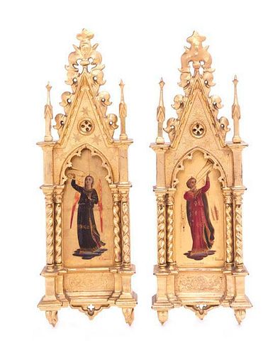 * A Pair of Ecclesiastical Paintings Height 16 1/2 x width 5 1/4 inches.