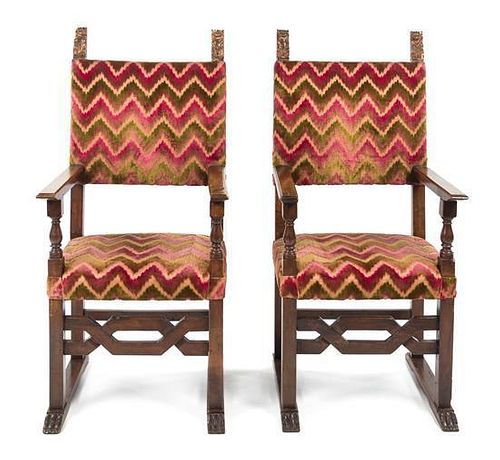 A Pair of Continental Renaissance Revival Armchairs Height 50 1/2 inches.