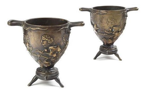 * A Pair of Continental Bronze Footed Cups Height 5 1/4 x width 5 7/8 inches.