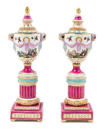 A Pair of Berlin (K.P.M.) Porcelain Cassolettes Height 10 1/2 inches.