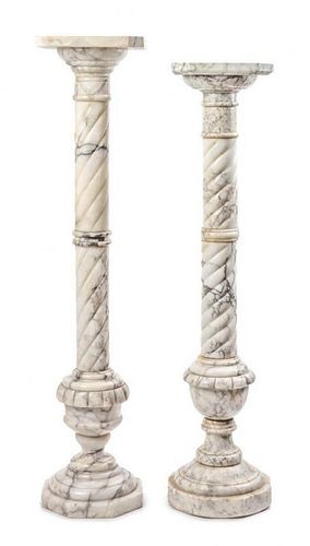 Two Continental Marble Pedestals Height of taller 37 1/2; height of shorter 35 1/2 inches.