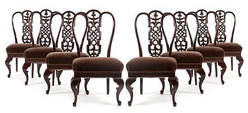 A Set of Eight Austrian Walnut Dining Chairs Height 39 1/8 inches.