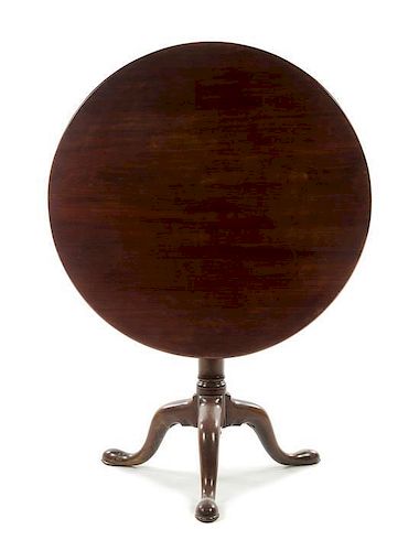A George III Style Mahogany Tilt-Top Tea Table Height 27 1/2 x diameter of top 32 1/2 inches.