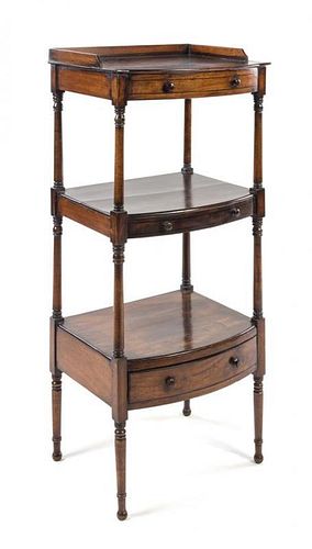 A Regency Style Mahogany Etagere Height 49 1/2 x width 21 3/4 x depth 18 inches.