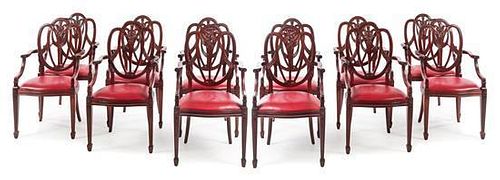A Set of Twelve Sheraton Style Mahogany Armchairs Height 39 inches.