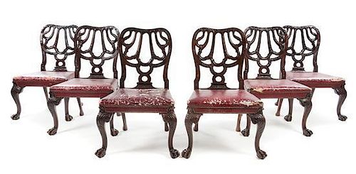 * A Set of Six Chippendale Style Mahogany Dining Chairs Height 39 inches.