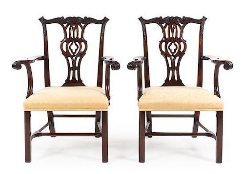 A Pair of Chippendale Style Mahogany Armchairs Height 40 inches.