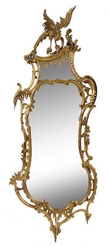 * A Chinese Chippendale Giltwood Mirror Height 55 x width 23 inches.