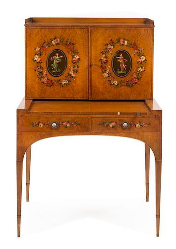 * An Edwardian Style Painted Writing Desk Height 50 1/4 x width 34 x depth 20 inches.
