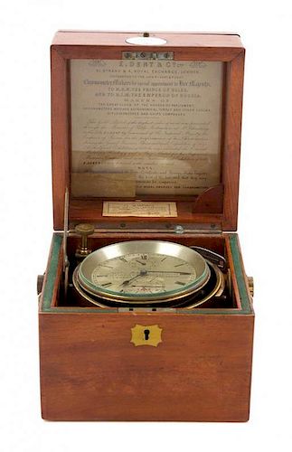 An English Two-Day Ship's Chronometer Height 7 3/4 inches.