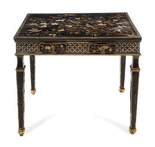 A Chinoiserie Decorated Side Table Height 30 x width 35 x depth 25 inches.