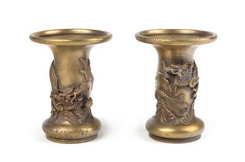 * A Pair of Japanese Gilt Bronze Candlesticks Height 4 3/4 inches.