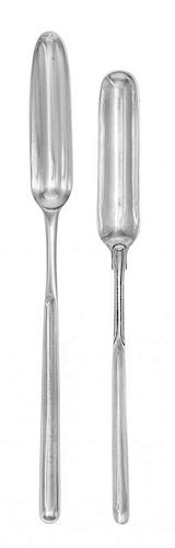 A George III Silver Marrow Scoop, Peter and Ann Bateman, London, 1791, together with an American silver example.