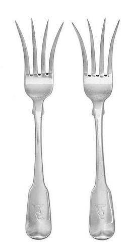 A Pair of George III Silver Chipped Beef Forks, S. Godbehere, E. Wigan & James Bult, London, 1810, each having four outward-b