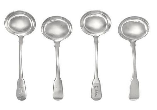 Two Pairs of George III Silver Sauce Ladles, Sarah & John William Blake, London, 1820 and Maker's Mark H.S. London, 1817, eac