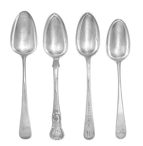 A Group of Four Silver Table Spoons, Various Makers, 19th Century, comprising a Scottish George IV Kings pattern example mark
