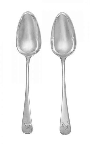 * A Pair of George III Silver Table Spoons, Maker's Mark H.P & Cs, London, Late 18th Century, each Old English form handle wi