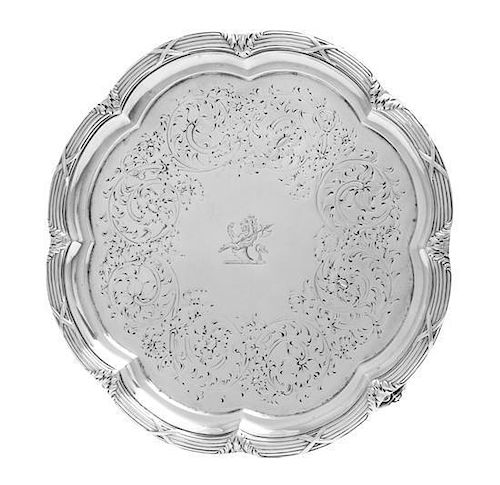 A Victorian Silver Salver, John Samuel Hunt, London, 1859, of lobed circular form with a reeded edge, the field centered with