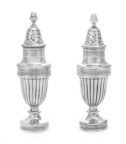 A Pair of Italian Silver Casters, Pampaloni Ermindo di Pampaloni Franco, Florence, 20th Century, each having an acorn finial 