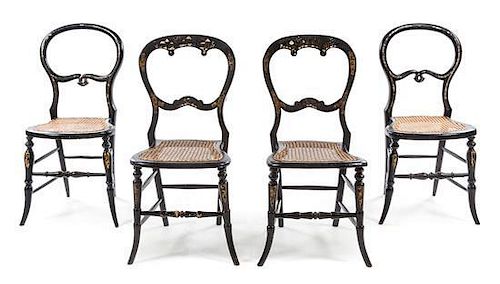 A Set of Four Victorian Mother-of-Pearl Inlaid Chairs Height 33 inches.