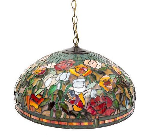 An American Leaded Glass Hanging Shade Diameter 21 1/2 inches.