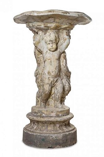 A Painted Composition Fountain or Jardiniere Height 58 x diameter 37 inches.