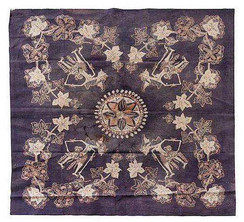 * An Indonesian Cotton Batik Textile with Wayang Puppets 41 3/4 x 43 inches.