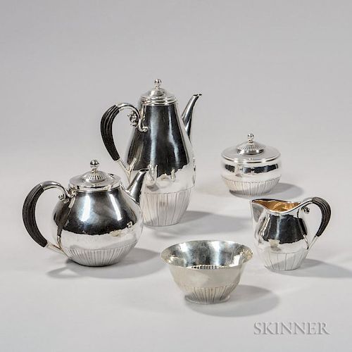 Five-piece Georg Jensen "Cosmos" Pattern Sterling Silver Tea Service