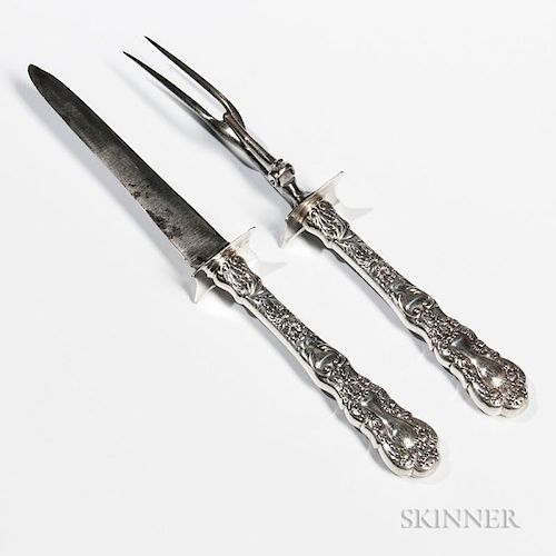 Two-piece Gorham "Imperial Chrysanthemum" Pattern Sterling Silver Carving Set