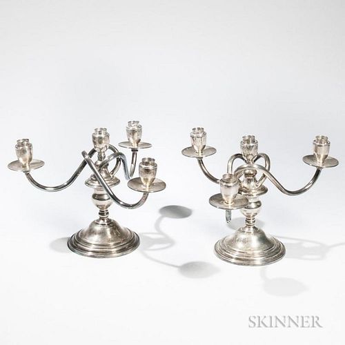 Pair of Peruvian Four-light Sterling Silver Candelabra