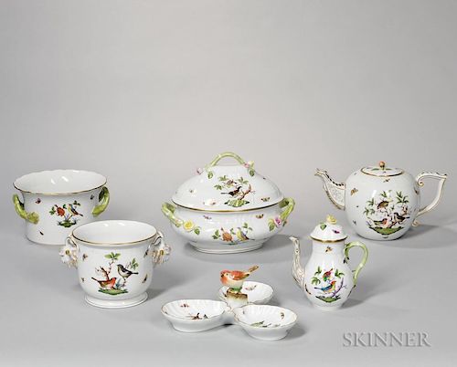 Forty-five Pieces of Herend Porcelain Rothschild Bird Pattern Tableware