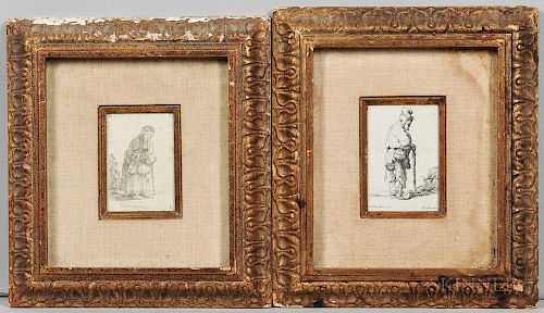 David Deuchar (Scottish, 1743-1808) and After Rembrandt van Rijn (Dutch, 1606-1669), Two Framed Late Impression Etchings: Beg