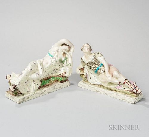 Pair of Staffordshire Pearl-glazed Earthenware Antony and Cleopatra Figures
