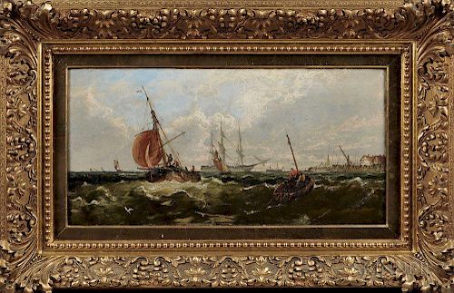 John Callow (British, 1822-1878)      Ships by the Coast
